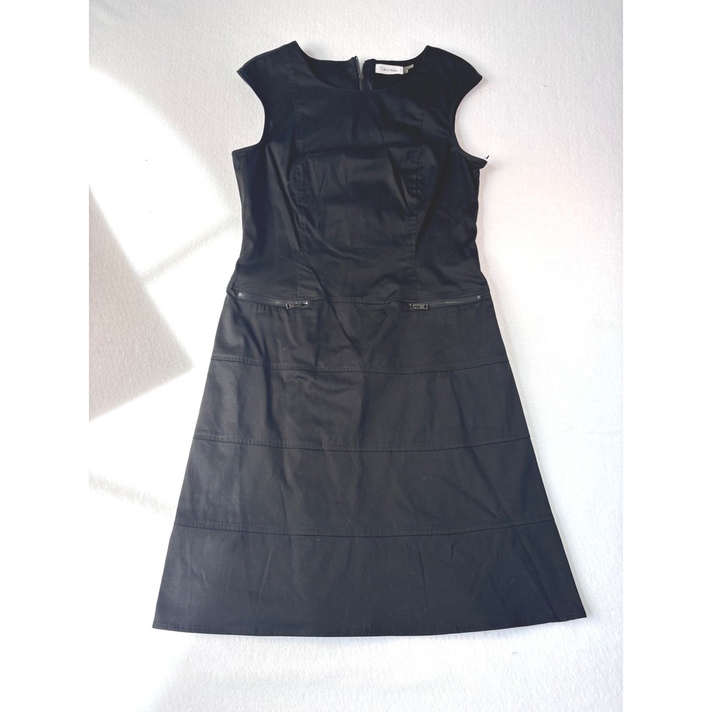 Calvin‎ Klein Black Sleeveless Tiered Sheath Dress with Zipper Pockets Size 8